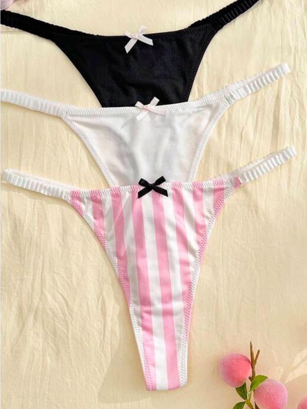 Striped Pink & White Thong Trio (Pink, White, Black)
